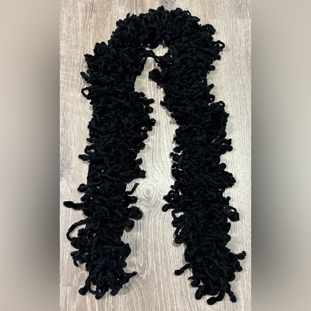 Soft Black Shaggy Scarf Wrap Fringe Textured Winter Fashion Accessory - Picture 3 of 3